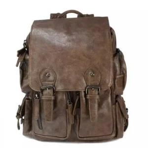 Coffee Color Men Leather Backpack